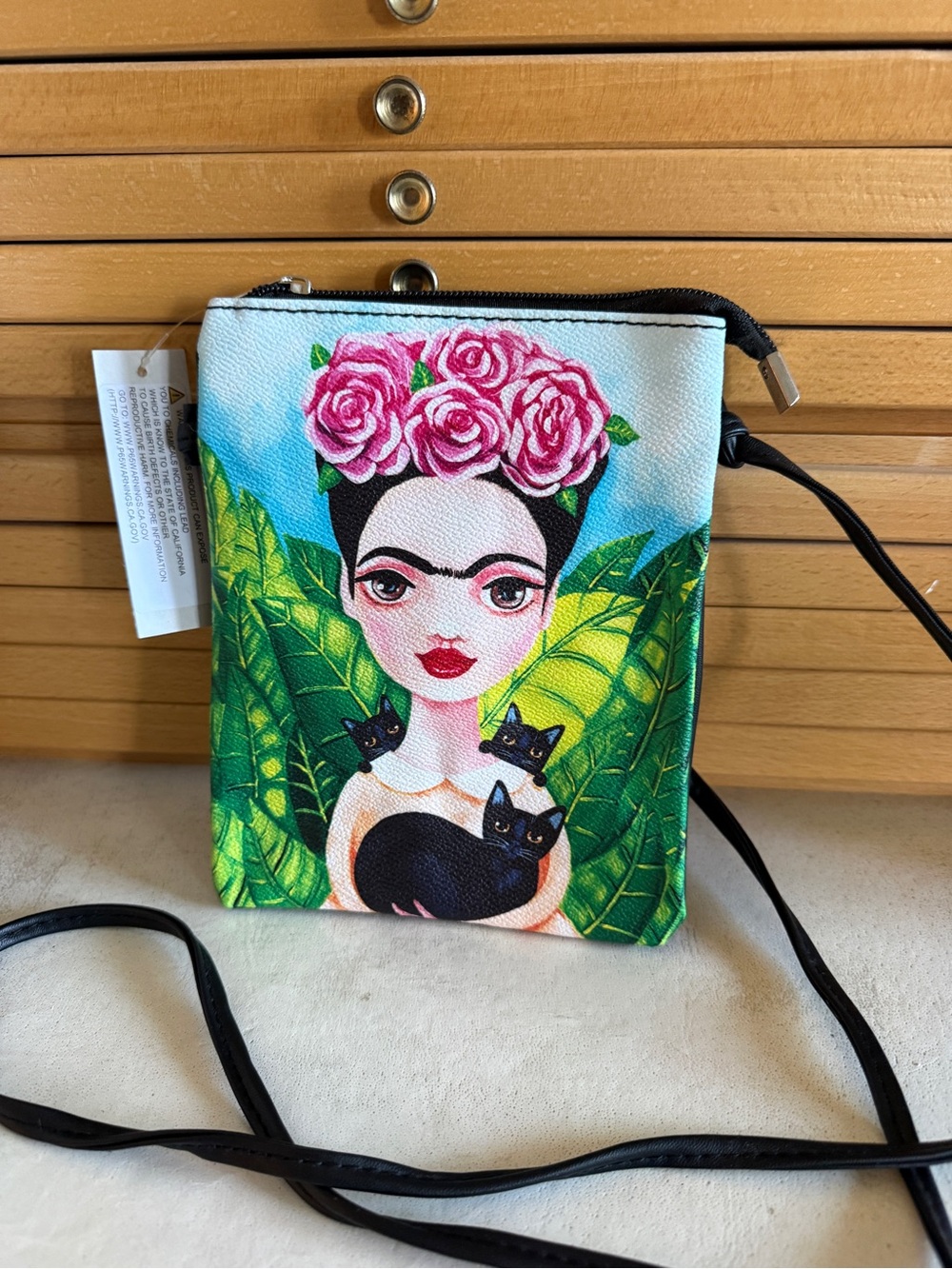 Frida Kahlo Black Cats Floral Crossbody Bag Mexican Art Boho Purse NWT